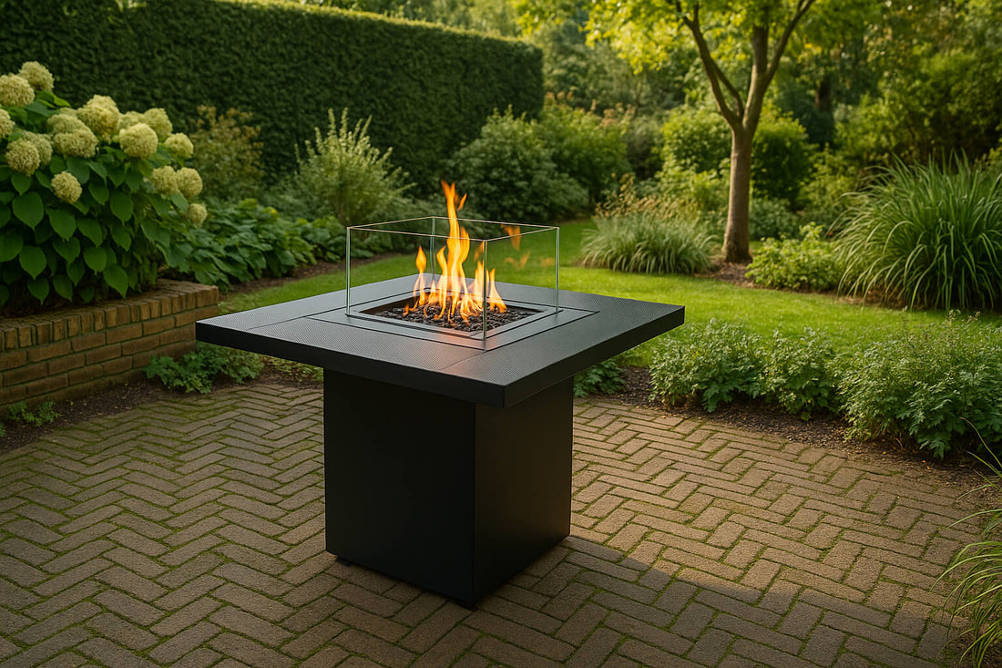 Stijlvolle tafel met gashaard voor buiten – moderne vuurtafel met elegant design en sfeervolle vlammen