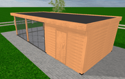Douglas overkapping 900x400 met onbehandelde wanden en glazen schuifwanden | YARD Outdoor