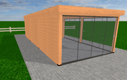 Douglas overkapping 900x400 met onbehandelde wanden en glazen schuifwanden | YARD Outdoor