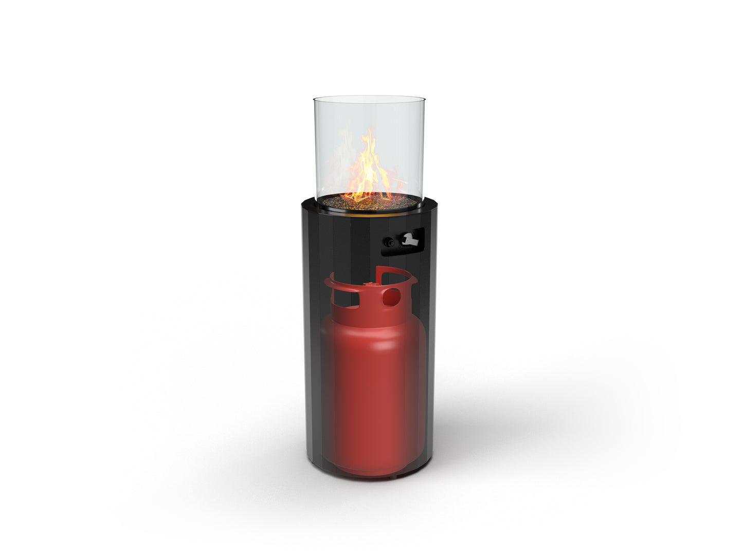 Achterkant van de Bino buitenhaard, met een verborgen compartiment voor de gascilinder voor een opgeruimde en stijlvolle uitstraling.