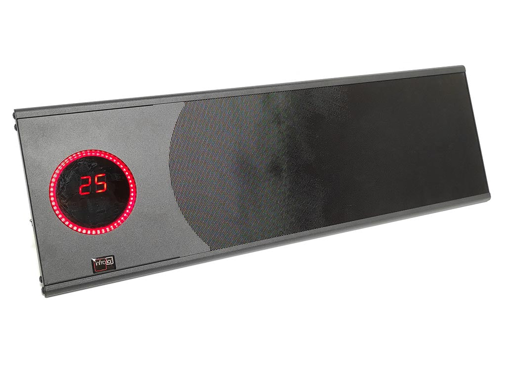 Efficiënte 1200W infrarood terrasverwarmer van Infralia in gebruik in een thuiskantoor