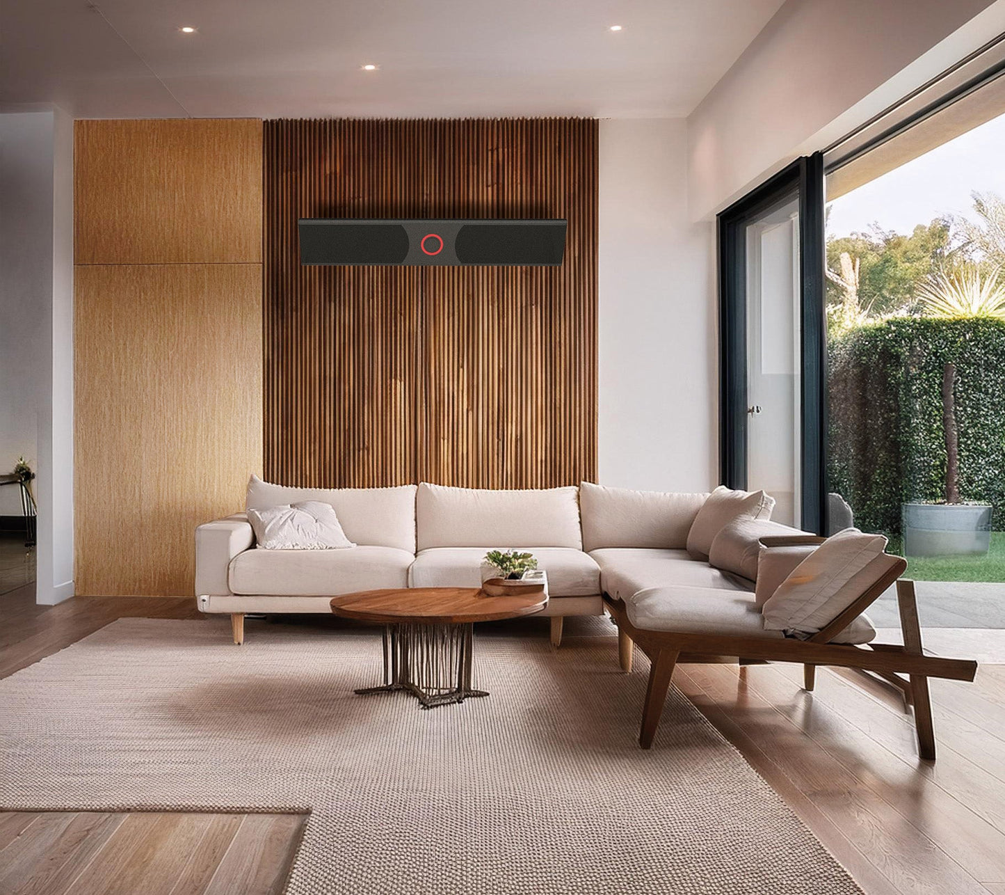 Elektrische Infrarood Terrasverwarmer van Infralia als stijlvolle verwarming in moderne woonkamer