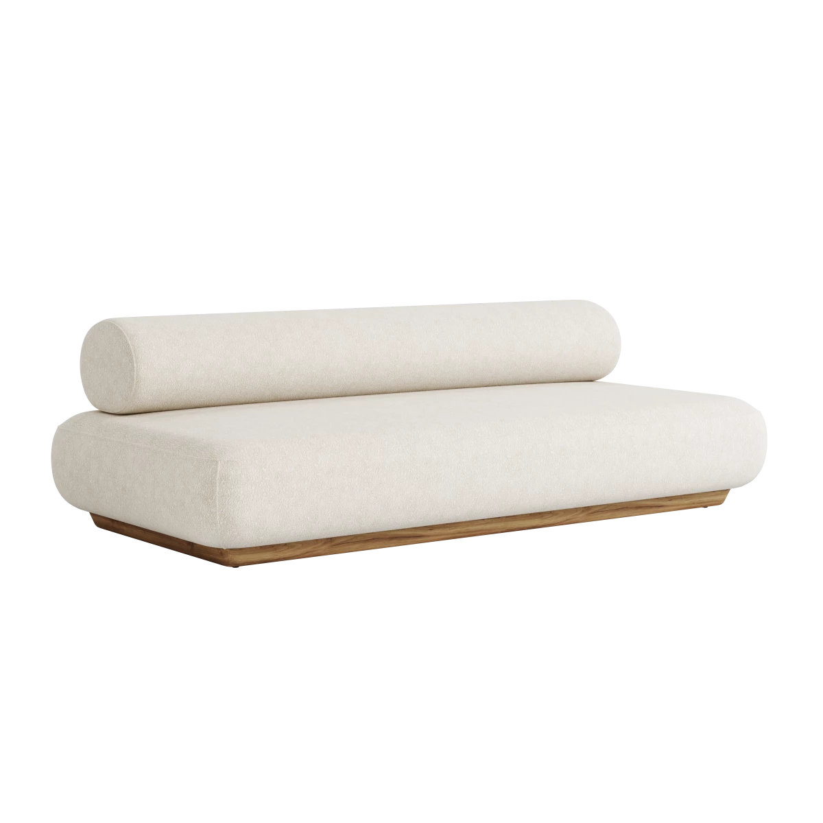 Modulaire buitenbank 3-zits van teak met weerbestendige kussens in vanilla stof – Tatami Sofa Jardinico op modern terras