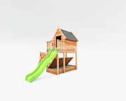 Speelhuisje met limoengroene glijbaan van Douglashout - Landelijk speeltoestel voor kinderen - Outdoor Island