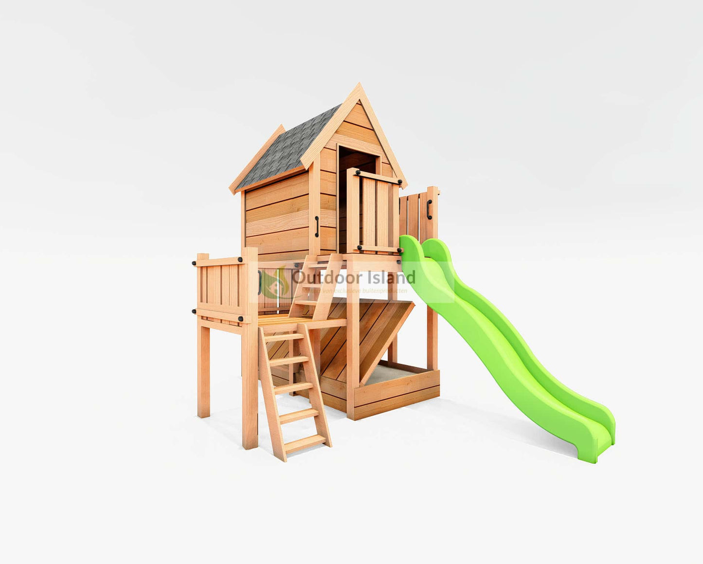 Speelhuisje met Glijbaan van Douglashout | Landelijk Speeltoestel | Outdoor Island - Chique Buiten Leven - Outdoor Island - Speelhuisje Met Glijbaan