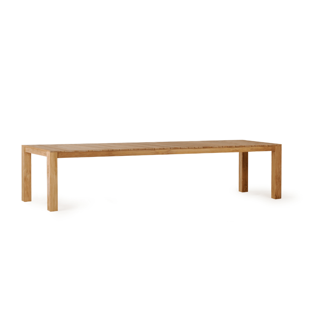 Jardinico Tecca tuintafel 350 x 100 cm – extra lange teakhouten eettafel, ontworpen voor luxe buitenruimtes en grote gezelschappen.