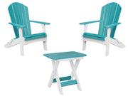 Adirondack stoelen set in Aruba blauw en wit met inklapbare tafel – onderhoudsvrije kunststof tuinset.