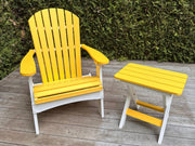 Adirondack stoelen set in geel en wit met inklapbare tafel – duurzame kunststof tuinset van Berlin Gardens.
