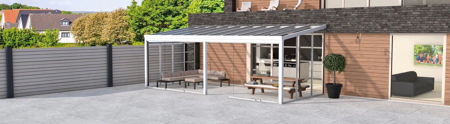 Aluminium Veranda 500x350 met Glasdak | YARD Outdoor Bouwpakket - Chique Buiten Leven - YARD Outdoor - Aluminium veranda