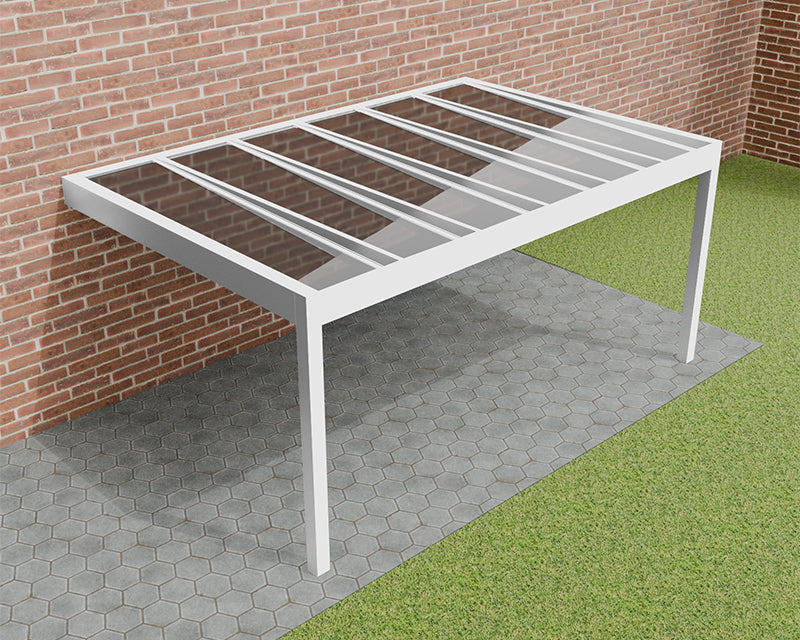 Luxe aluminium veranda Pinela Glas 3x3 meter in verkeerswit met geïntegreerde LED-verlichting en muurmontage.