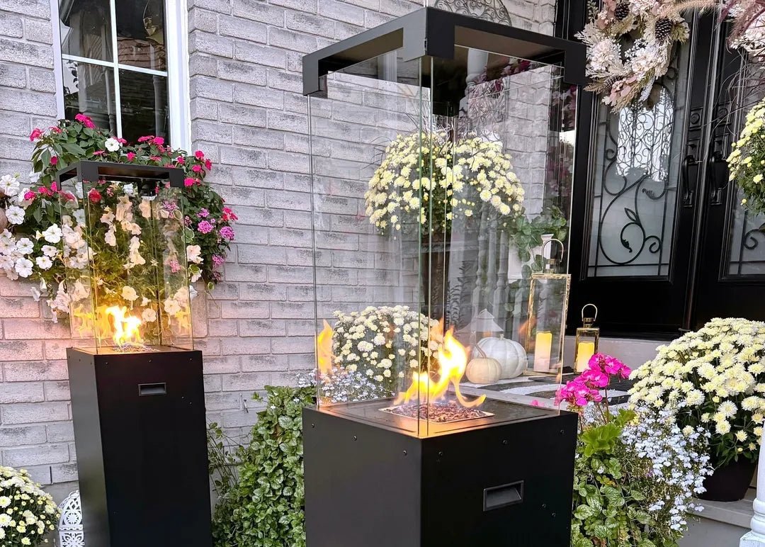 Faro gashaard voor buiten – stijlvolle terrasverwarmer op gas met wielen en verborgen gasfles.