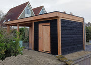 Douglas Houten Overkapping 650x300 met Berging en Glazen Schuifwanden – YARD Outdoor