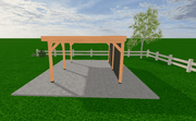 Zijaanzicht van Douglas houten overkapping Sublime 600x400 cm – luxe tuinconstructie met zwarte rabatwand.