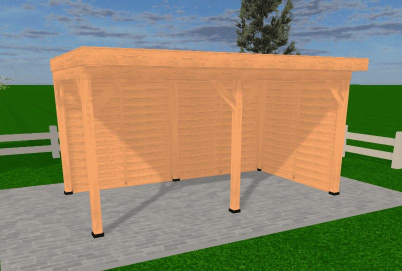 Douglas houten overkapping 500x270 met plat dak, achterwand en linker zijwand in onbehandeld Zweeds rabat – Grandiose van YARD Outdoor