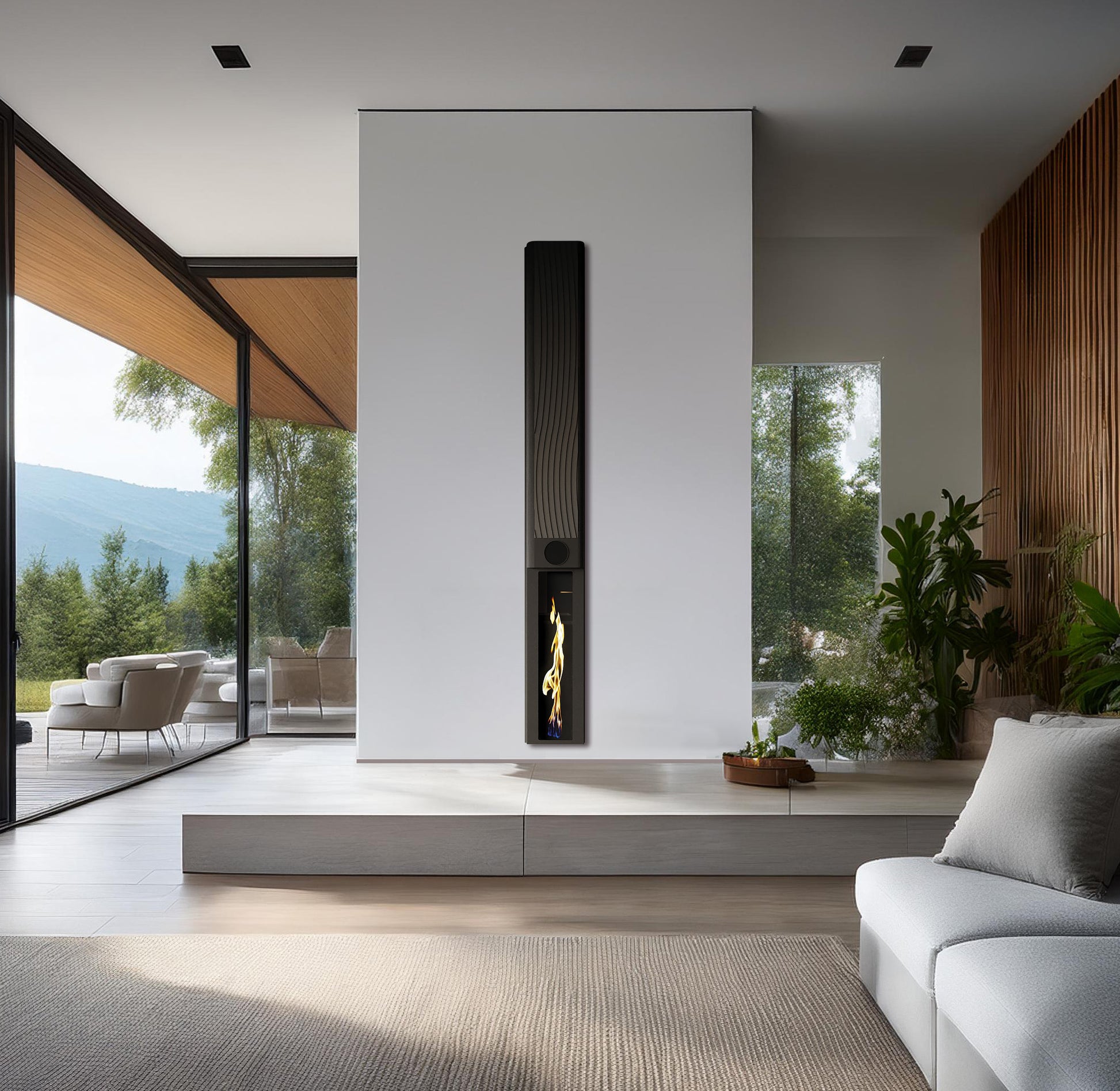 G-Cera elektrische infrarood sfeerhaard gemonteerd aan de muur in een modern interieur