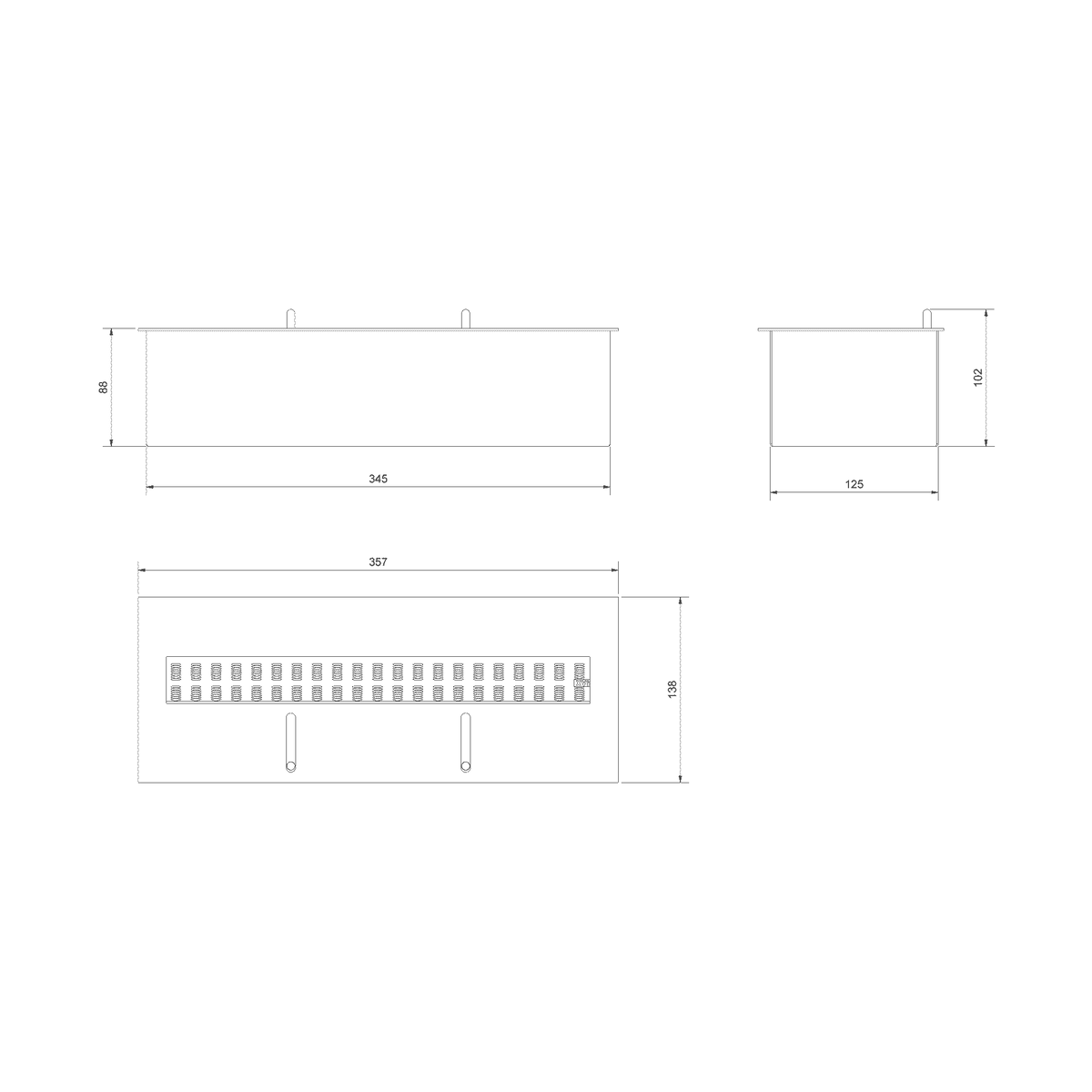 Technische tekening met afmetingen van de Kratki BIOPOJEMNIK M