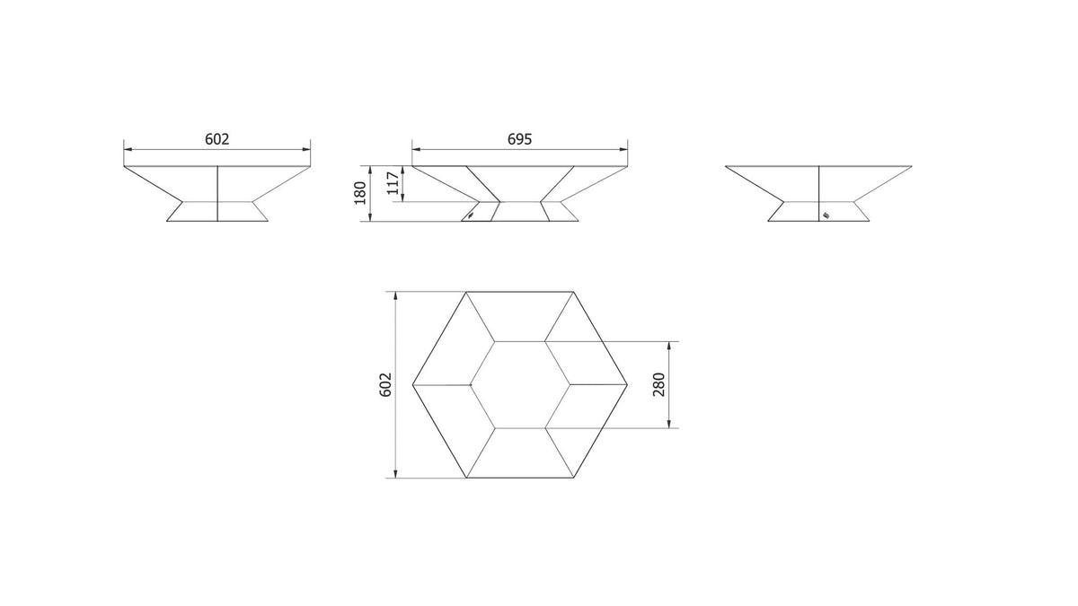 Technische tekening met afmetingen van de Kratki GOBLET