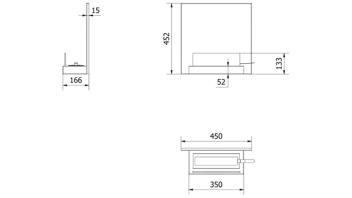 Technische tekening met afmetingen van de Kratki PLANK