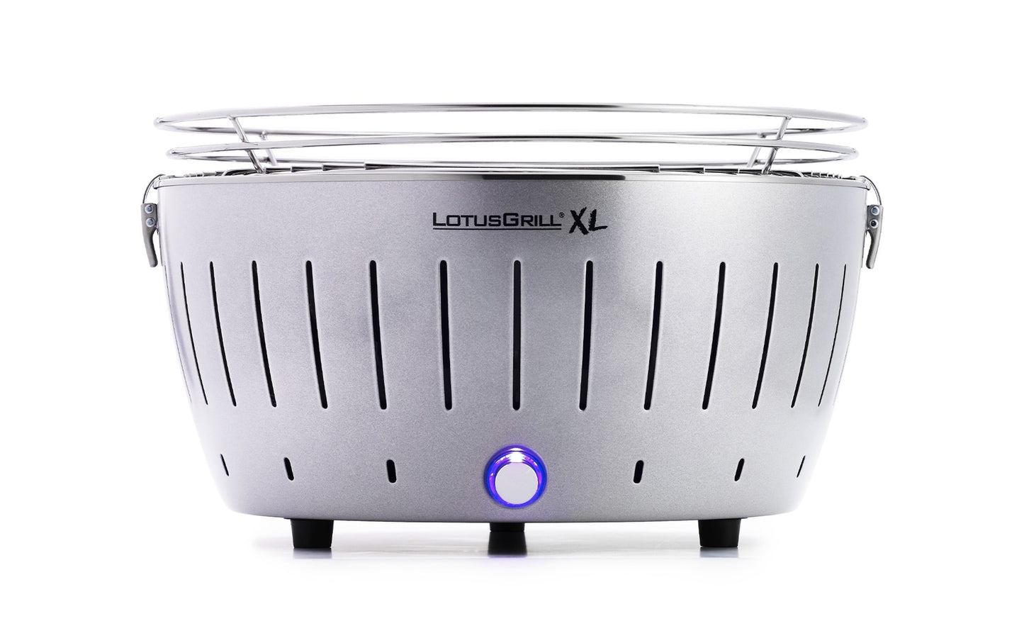 LotusGrill XL rookvrije houtskool BBQ in antraciet grijs, moderne en stijlvolle barbecue met ventilatiegestuurde verbranding voor efficiënt grillen.