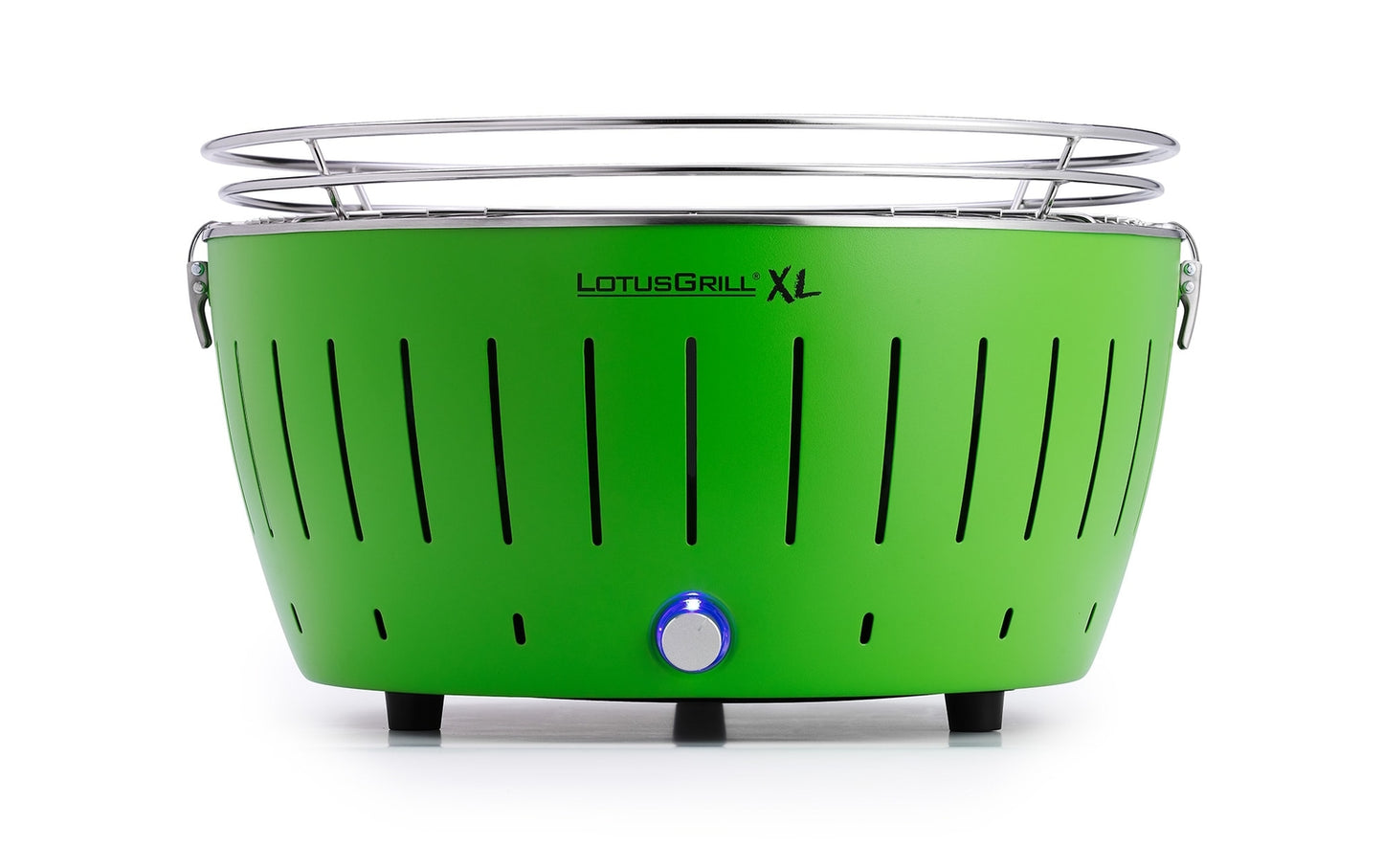LotusGrill XL rookvrije houtskool BBQ in limoengroen, compacte en draagbare barbecue met actief ventilatiesysteem.