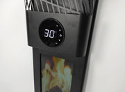 Close-up van het 4K-vlameffect op de G-Cera infrarood sfeerhaard – elektrische wandverwarmer met luxe uitstraling