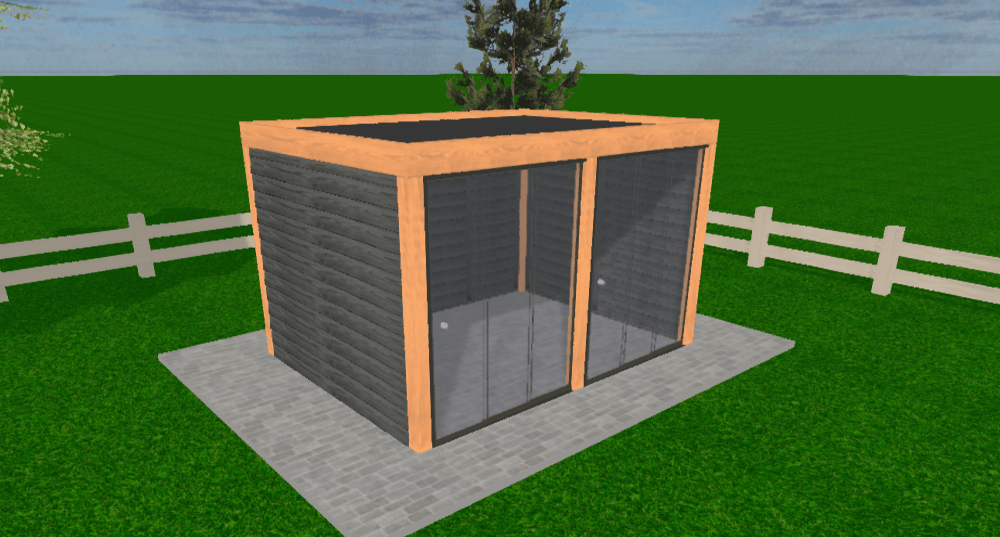 Douglas houten overkapping Cubique YARD Outdoor 400x300 - Chique Buiten Leven - YARD Outdoor - vrijstaande Douglas overkapping