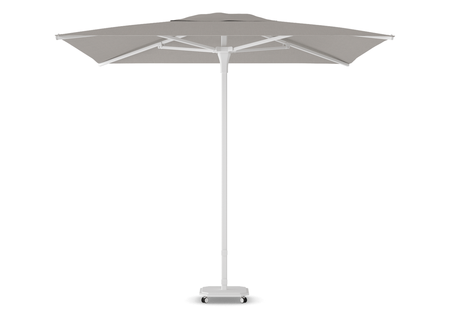 Parasol Jardinico JCP.102 in A01 White frame, C305 Umber doek en S01 White basis, een perfecte combinatie van design en functionaliteit bij Chique Buiten Leven.