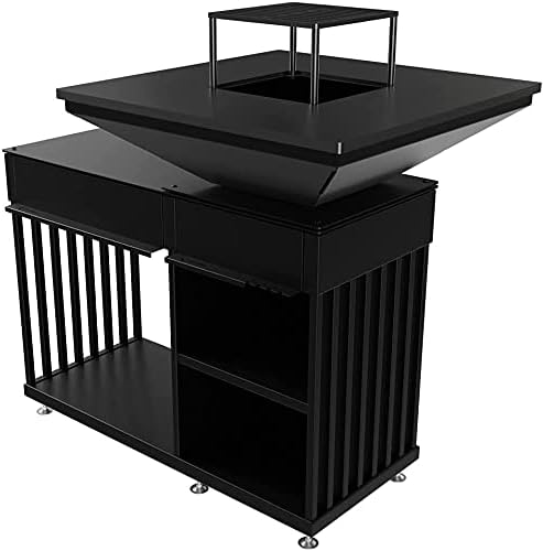 Strakke productafbeelding van de Kratki Quadrum Horizontale houtgestookte buitenhaard met grill, BBQ en vuurplaats, gepresenteerd op een helder witte achtergrond.