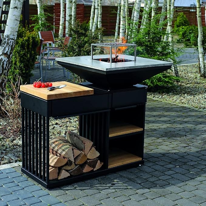 Buitenhaard met Grill – Quadrum Horizontale Houtgestookte BBQ & Vuurplaats | Kratki