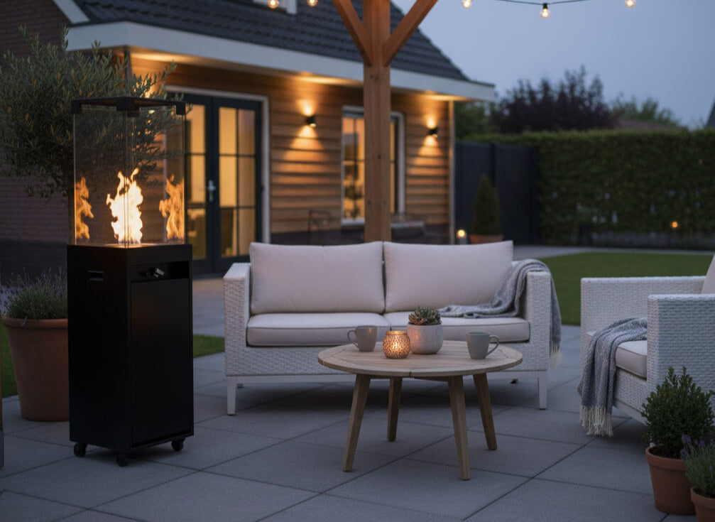 Terrashaard op Gas – Planika Faro Heater Gas voor Buiten | Mobiel & Weerbestendig