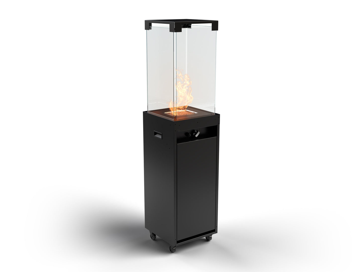 De Faro buitenhaard in de kleur Jet Black, met een strak en tijdloos design dat elegantie toevoegt aan elke buitenruimte.