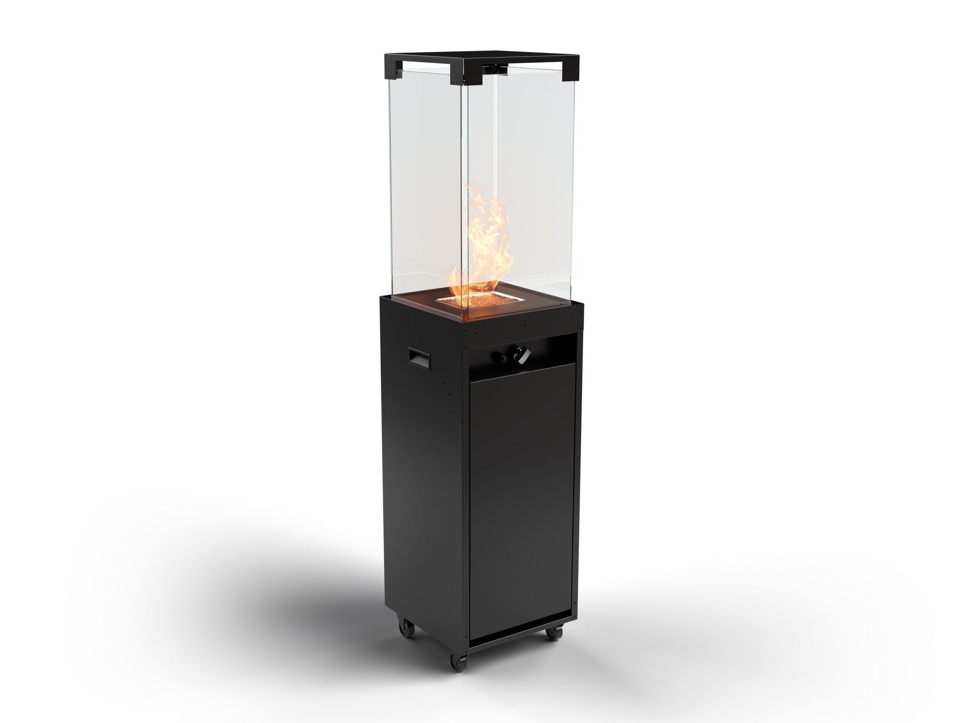 De Faro buitenhaard in de kleur Jet Black, met een strak en tijdloos design dat elegantie toevoegt aan elke buitenruimte.
