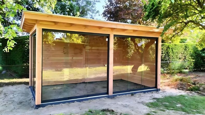 Tuinhuis met Glazen Schuifdeuren | YARD Outdoor | Plat Dak | 5x3 Meter - Bouwpakket