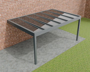 Moderne aluminium veranda Pinela Glas 3x3 meter in antracietkleur met veiligheidsglas en strak kubistisch design.