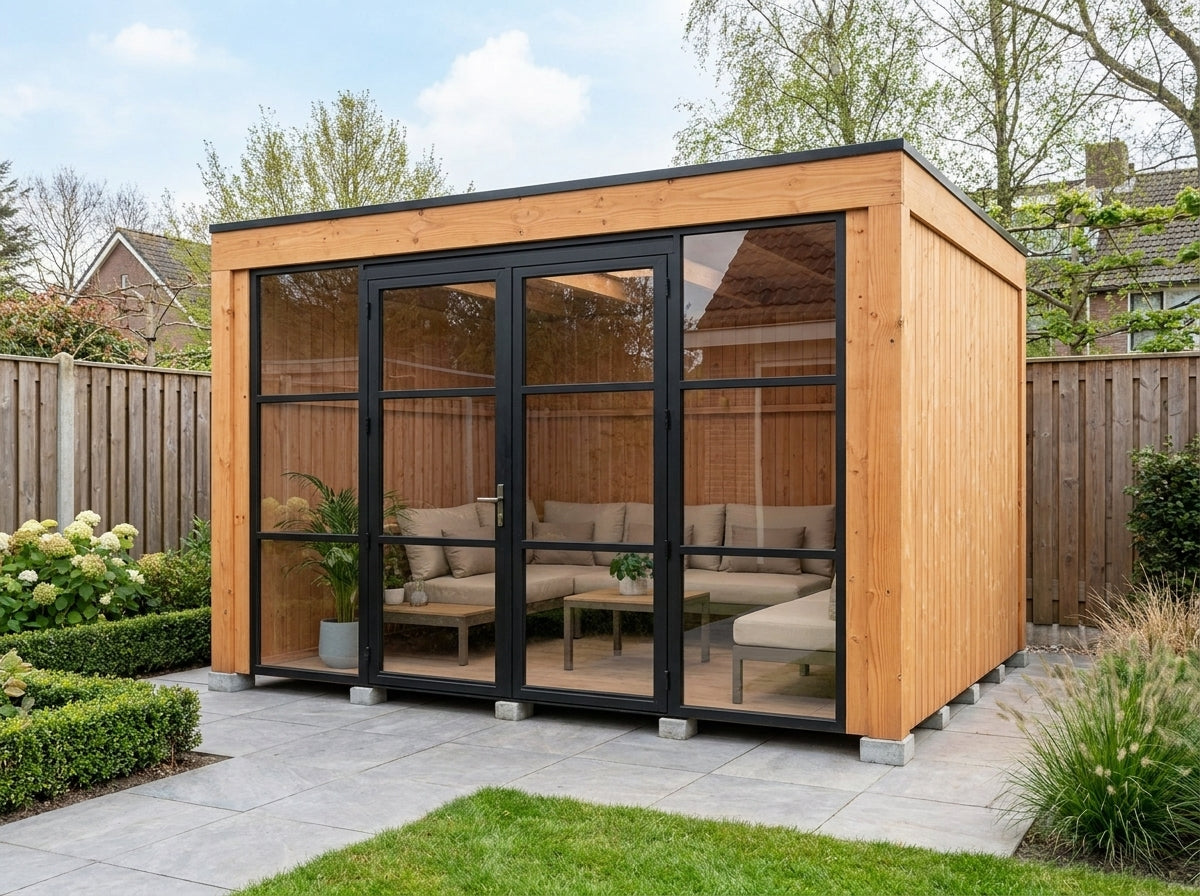 Aruba tuinkantoor bouwpakket 400x300 cm incl. isolatie en binnenvloer Douglas blank YARD Outdoor | sfeerfoto