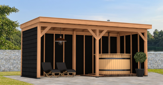 Douglas houten overkapping bouwpakket – Vrijstaande of aan huis geplaatste overkapping van hoogwaardig hout, ideaal voor tuin of terras.