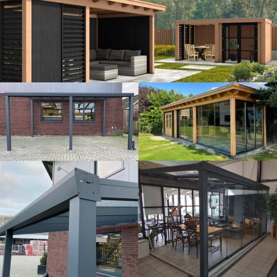 Hoogwaardige buitenverblijven van Yard Outdoor, met luxe Douglas houten overkappingen en moderne aluminium veranda’s voor stijlvolle en functionele tuinen.