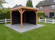 Moderne Douglas overkapping 300x200 cm met zwarte wanden in een stijlvolle Nederlandse tuin