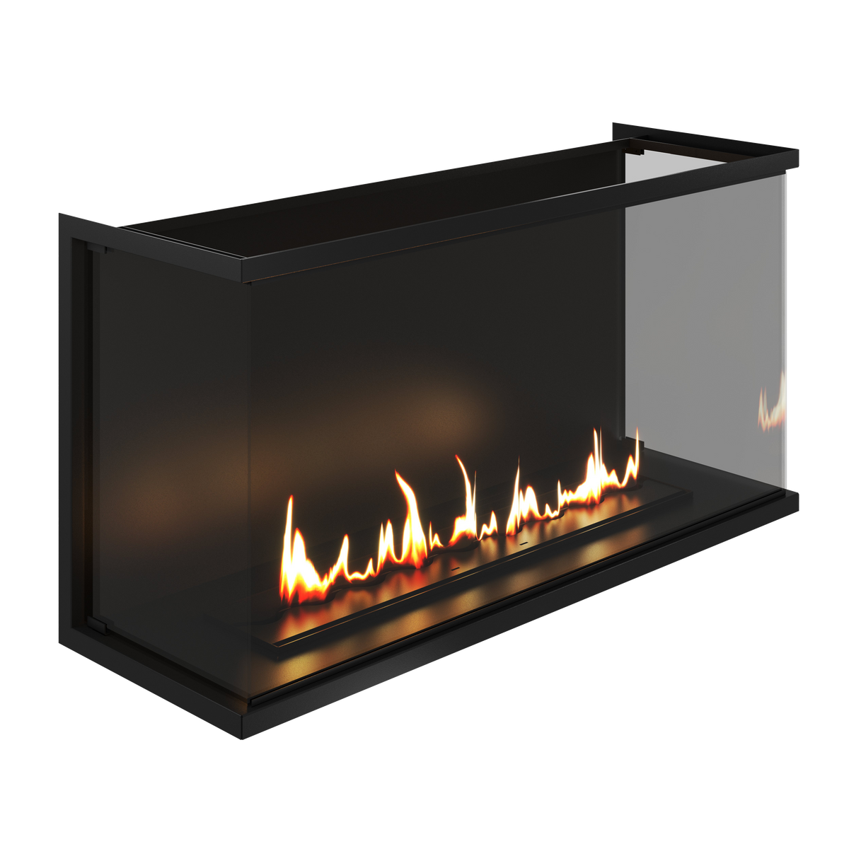 Wild Flame Made driezijdige bio-ethanol inbouwhaard met volle glas 120 cm – sfeerfoto