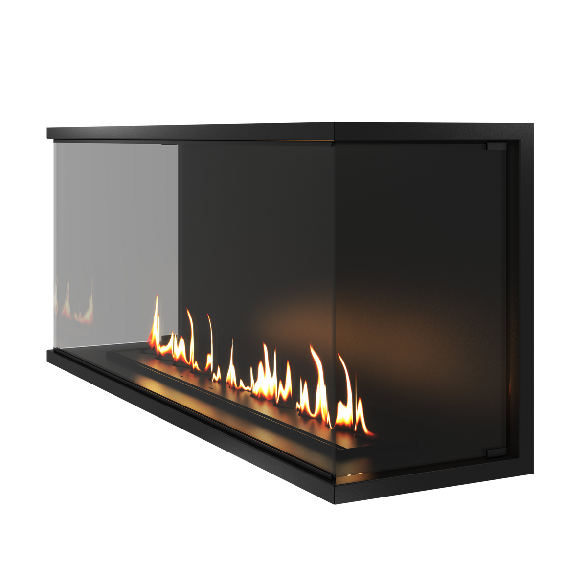 Wild Flame Made driezijdige bio-ethanol inbouwhaard met volle glas 150 cm – sfeerfoto