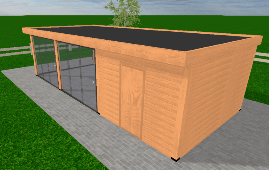 Douglas overkapping 900x400 met onbehandelde wanden en glazen schuifwanden | YARD Outdoor