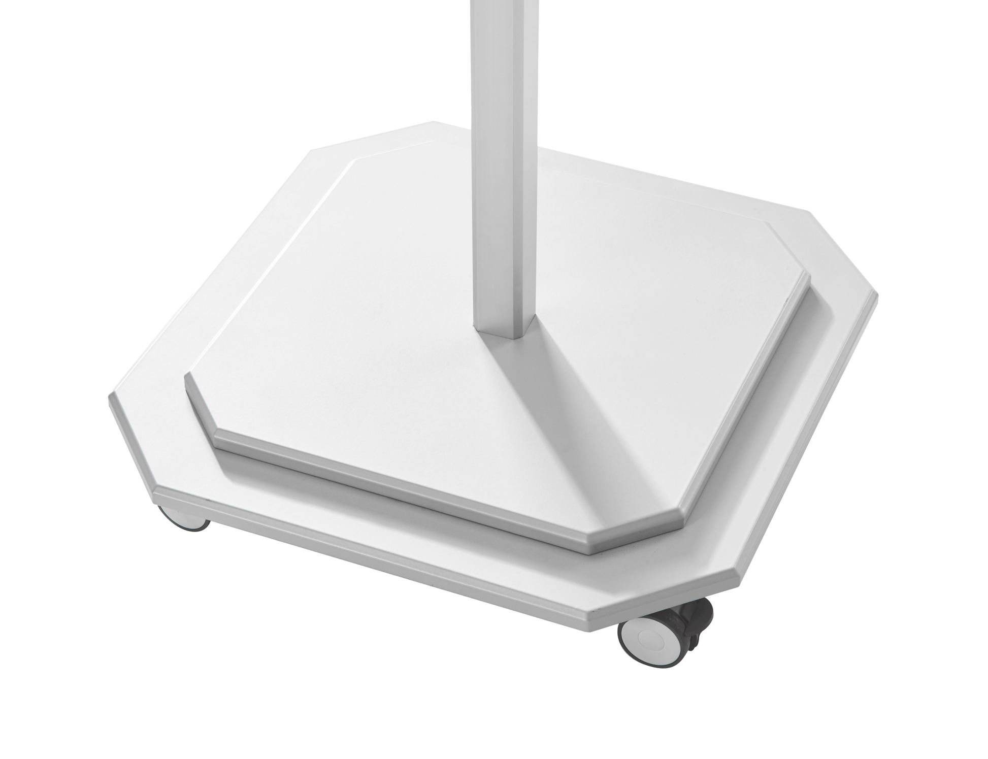 Inclusieve gepoedercoate stalen parasolvoet van 44 kg in witte kleur met 360° draaibare wielen en remmen, perfect voor stabiliteit bij de Jardinico JCP.102.