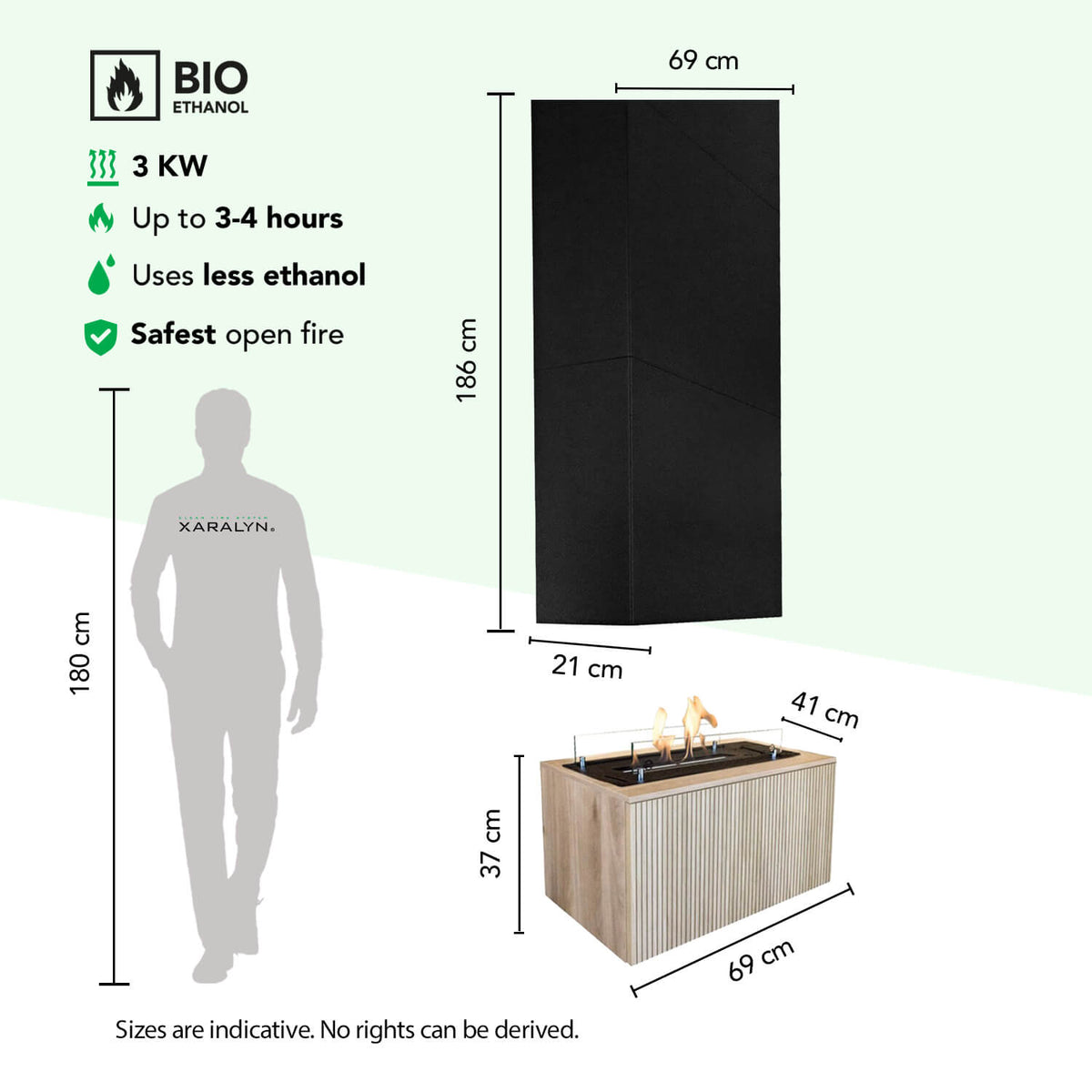 Jörne Compact Bioethanol-Wandkamin, technische Daten