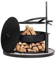 Vuurschaal MONTANA X 80 cm set met grillrooster, deksel en ronde stenen basis 100 cm | CookKing