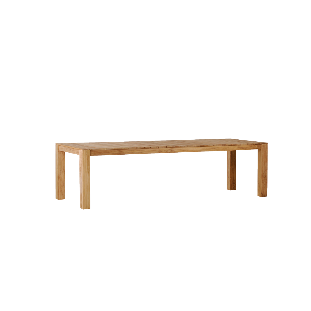 Jardinico Tecca tuintafel 280 x 100 cm – ruime rechthoekige teaktafel met verfijnde afwerking, ideaal voor familie- en tuinfeesten.