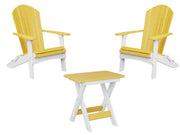 Adirondack stoelen set in geel en wit met inklapbare tafel – duurzame kunststof tuinset van Berlin Gardens.