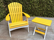 Adirondack stoelen set in geel en wit met inklapbare tafel – duurzame kunststof tuinset van Berlin Gardens.