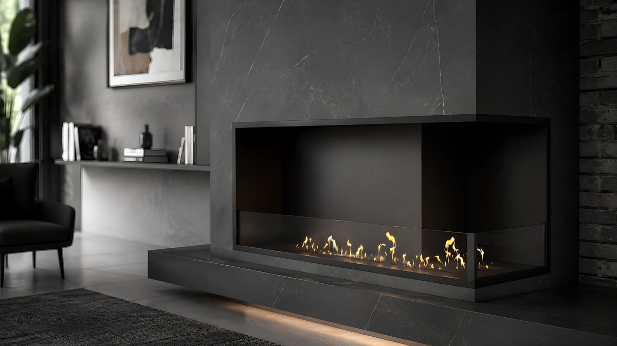 Wild Flame Base bio-ethanol inbouw hoekhaard 100 x 40 cm – sfeerfoto