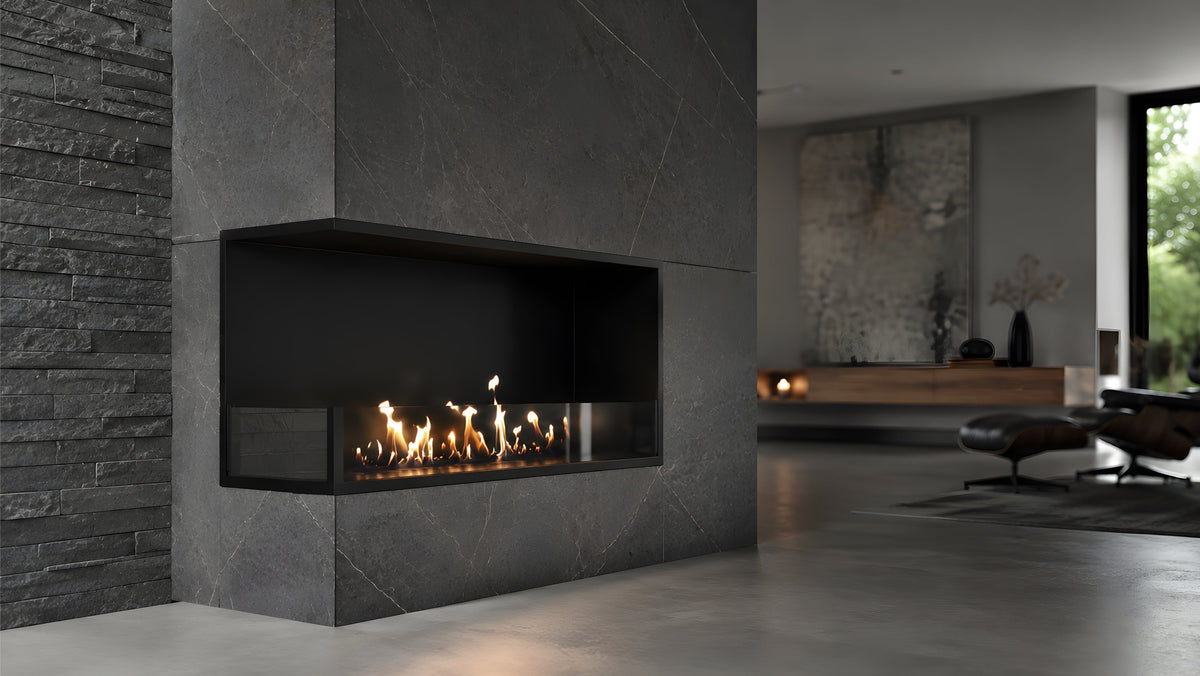 Wild Flame Base bio-ethanol inbouw hoekhaard links 110 cm – sfeerfoto