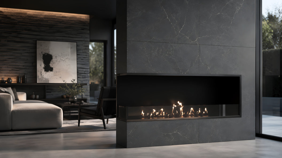 Wild Flame Base bio-ethanol inbouw hoekhaard links 120 cm – sfeerfoto